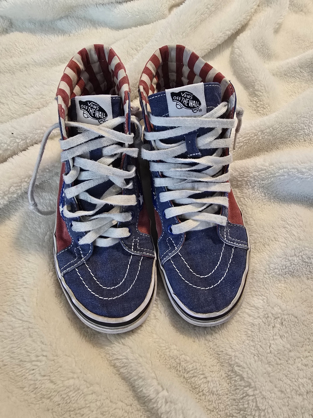 Vans Kids High-Top Sneakers in Blue and Red with Striped Lining